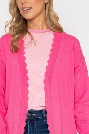 Carraig Donn Scallop Edge Longline Cardigan in Pink