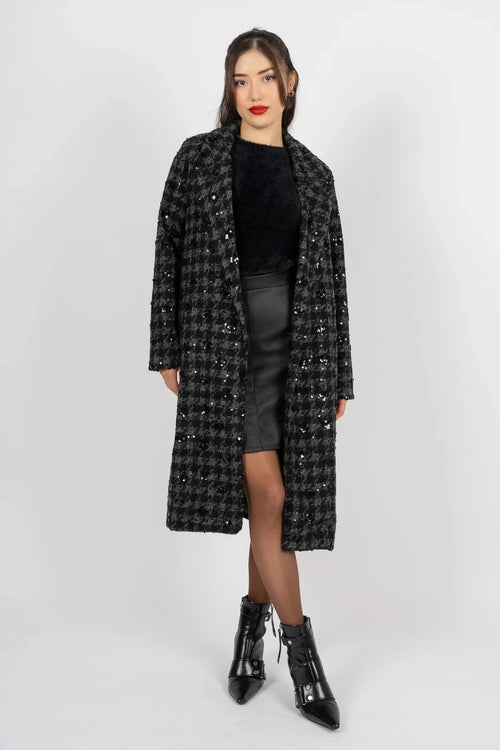 Sequin Edge To Edge Black Coat