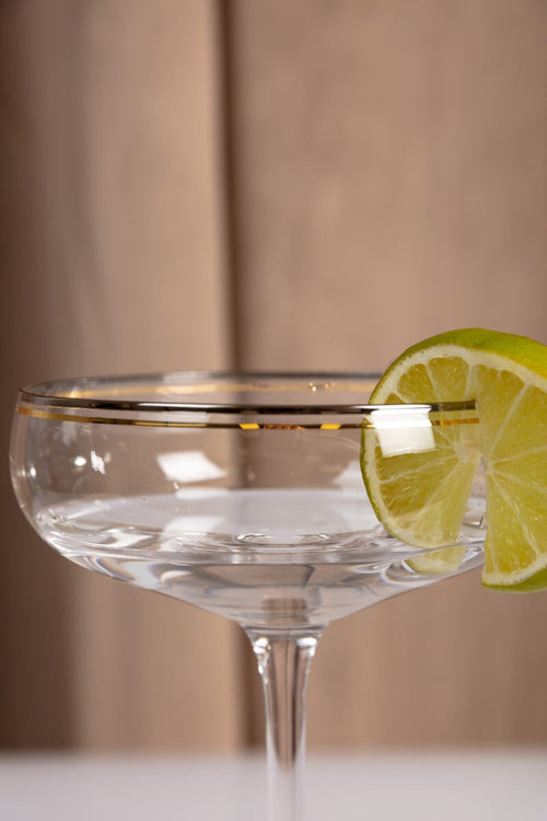 Carraig Donn Set Of 2 Champagne Saucer with Silver & Gold Rim