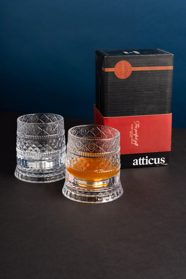 Carraig Donn Set Of 2 Crystal Whiskey Glasses with Glass Coaster