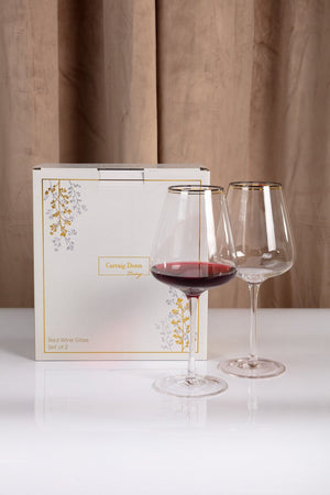Carraig Donn Set Of 2 Red Wine Glass with Silver & Gold Rim
