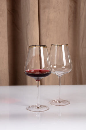 Carraig Donn Set Of 2 Red Wine Glass with Silver & Gold Rim