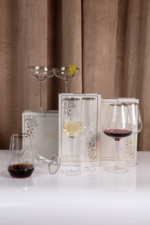 Carraig Donn Set Of 2 Red Wine Glass with Silver & Gold Rim