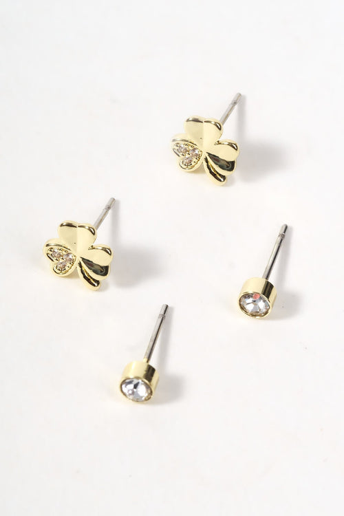 Carraig Donn Set of 2 Shamrock & Stone Stud Earrings