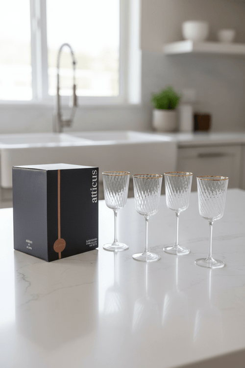 Set Of 4 Aster Gold Trimmed Wine Glasses