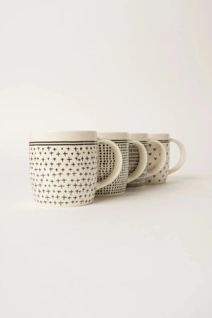 Carraig Donn Set Of 4 Black & White Doodle Mugs