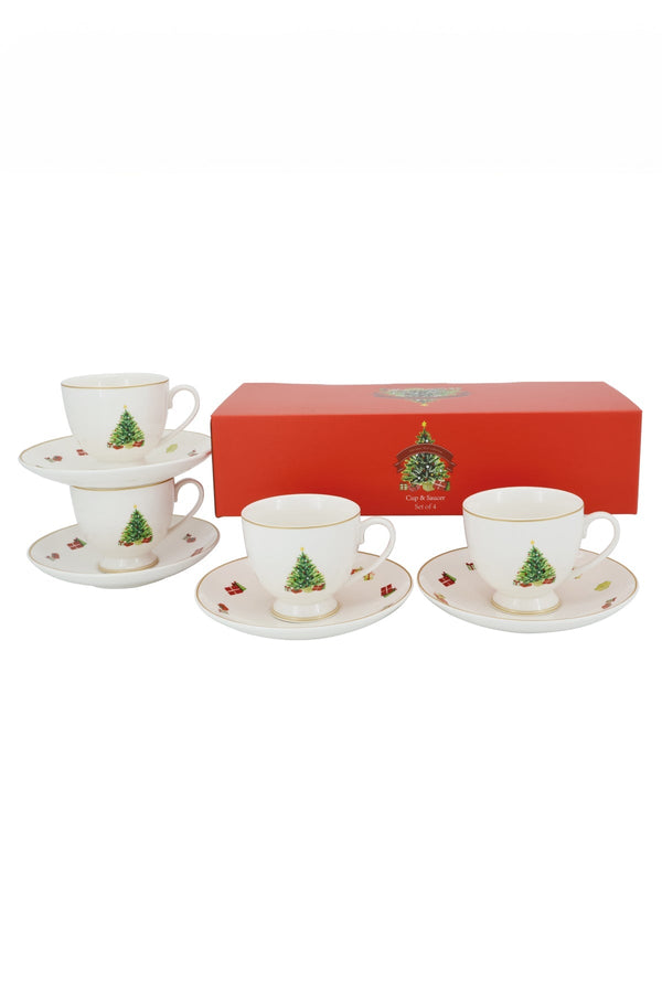 Carraig Donn Set Of 4 Christmas Tree Cup & Saucer