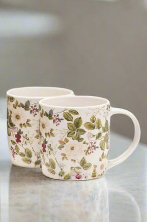 Carraig Donn Set of 4 Cream Floral Rose Mugs