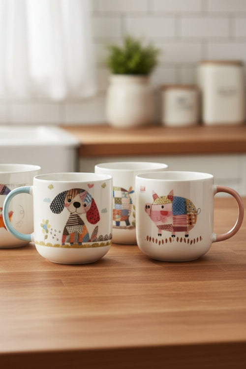 Set of 4 Farm Yard Bone China Mugs