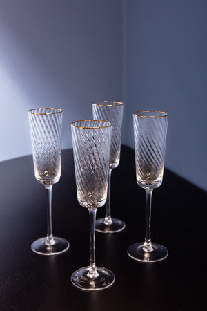 Set of 4 Gold Trimmed Champagne Flutes