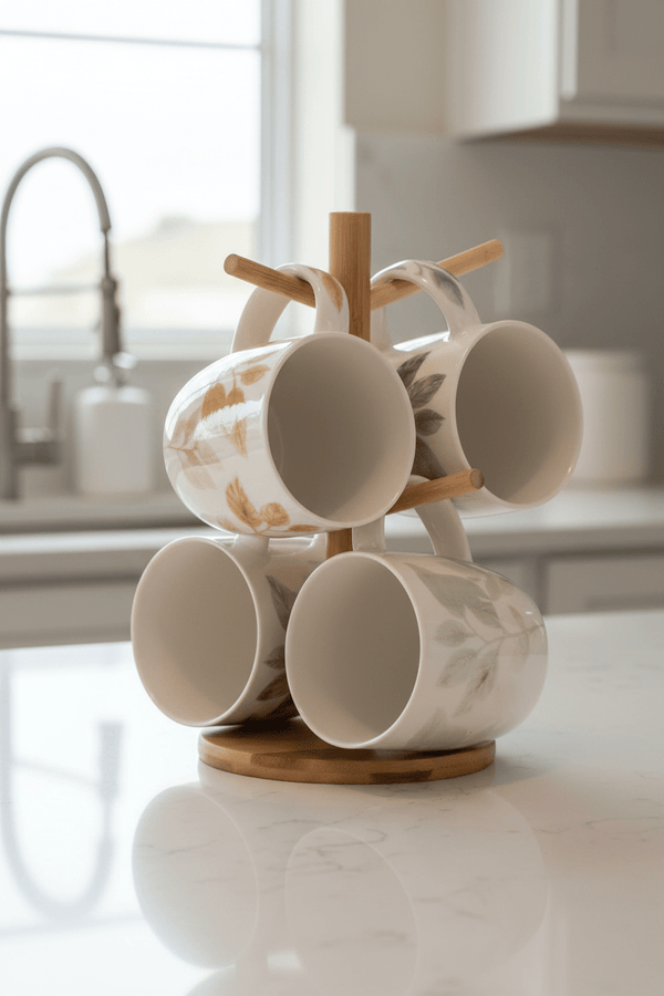 Carraig Donn Set of 4 Leaf Mugs with Mug Tree