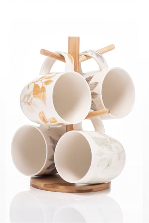Carraig Donn Set of 4 Leaf Mugs with Mug Tree