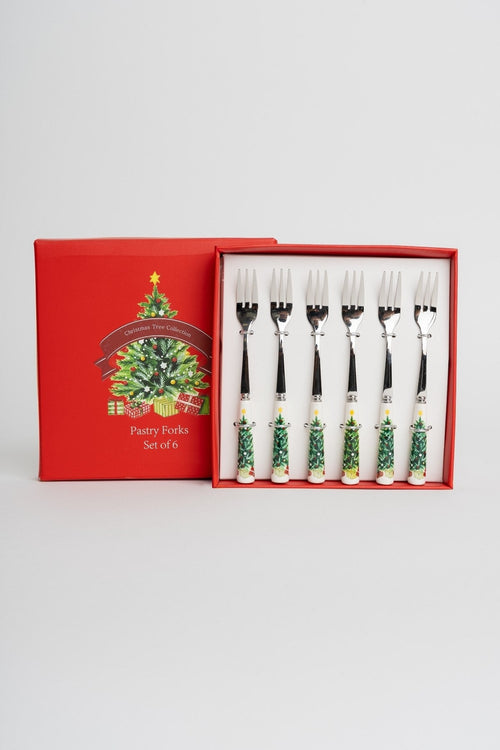 Set Of 6 Christmas Tree Pastry Forks