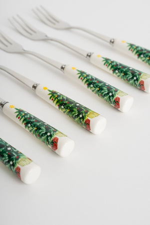 Carraig Donn Set Of 6 Christmas Tree Pastry Forks