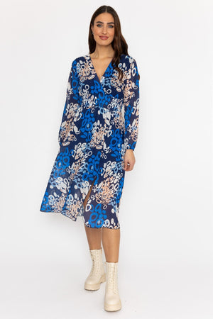 Shauna Midi Dress in Blue Print