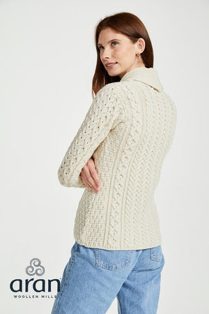 Carraig Donn Shawl Collar Cream Aran Cardigan