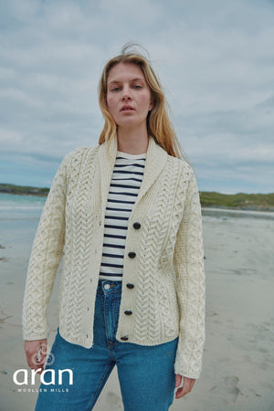 Carraig Donn Shawl Collar Cream Aran Cardigan