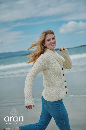 Carraig Donn Shawl Collar Cream Aran Cardigan
