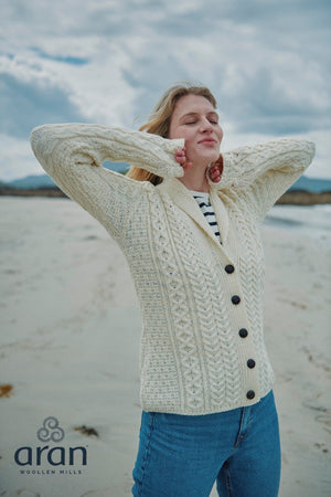 Carraig Donn Shawl Collar Cream Aran Cardigan