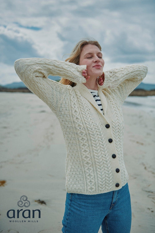 Shawl Collar Cream Aran Cardigan