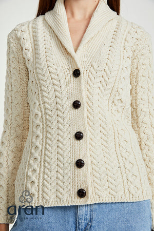 Carraig Donn Shawl Collar Cream Aran Cardigan
