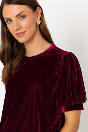 Carraig Donn Short Sleeve Burgundy Velvet Top
