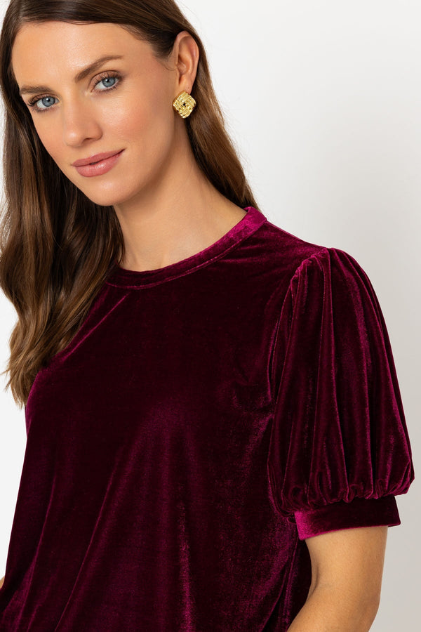 Carraig Donn Short Sleeve Burgundy Velvet Top