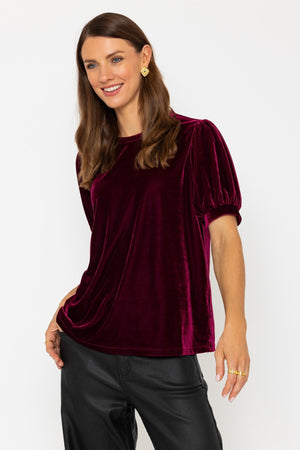 Carraig Donn Short Sleeve Burgundy Velvet Top