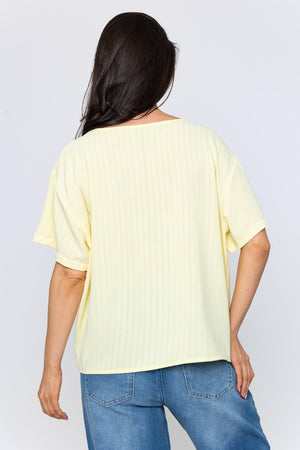 Carraig Donn Short Sleeve Frill Front Rib Top in Yellow
