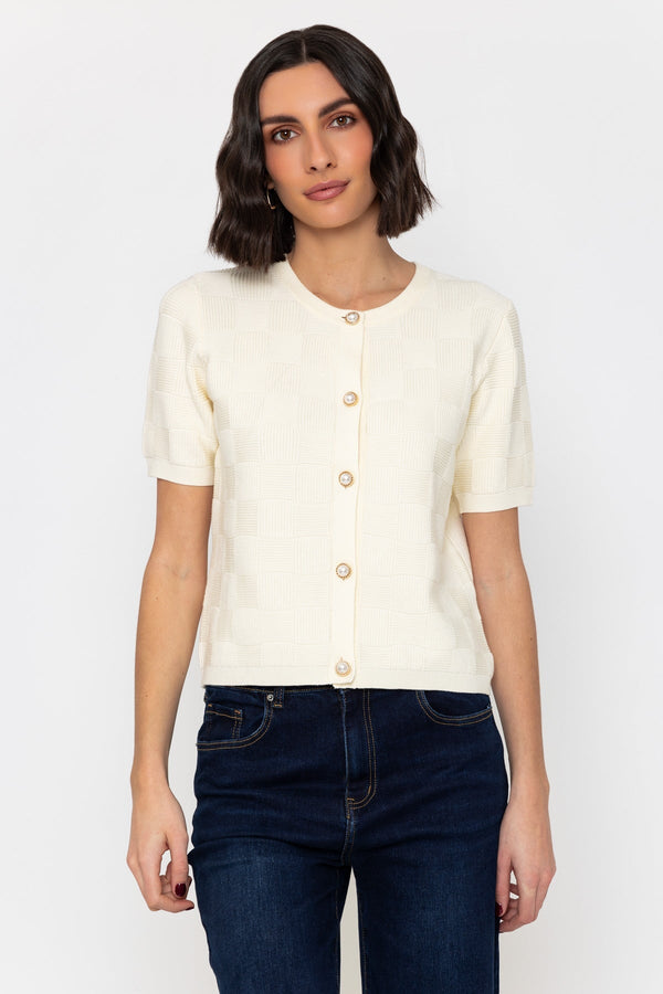 Short Sleeve Knit Cardigan in Cream - Main Image