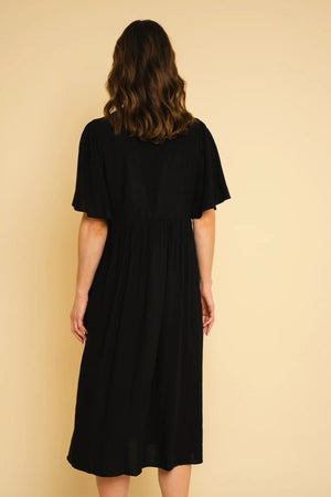 Carraig Donn Short Sleeve Linen Blend Smock Midi Dress in Black