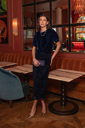 Carraig Donn Short Sleeve Navy Velvet Top