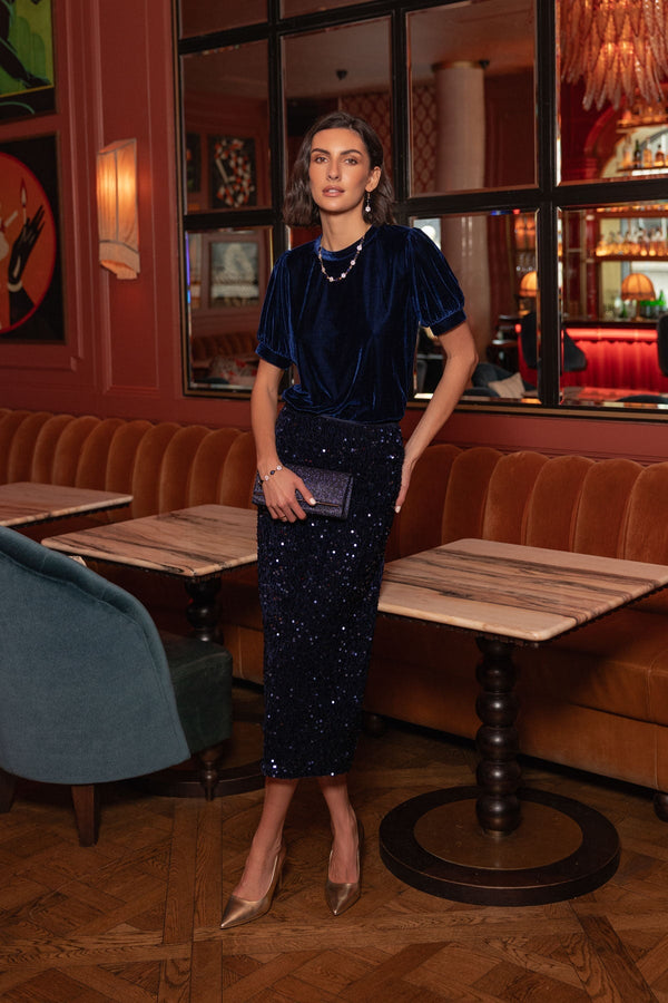 Carraig Donn Short Sleeve Navy Velvet Top