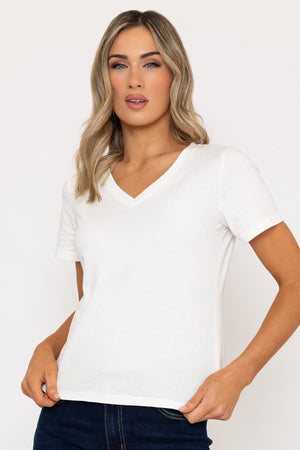 Carraig Donn Short Sleeve Super Soft V-Neck Tee in White