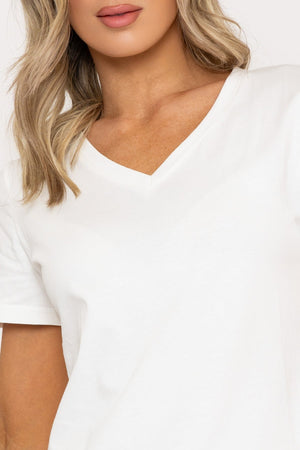 Carraig Donn Short Sleeve Super Soft V-Neck Tee in White