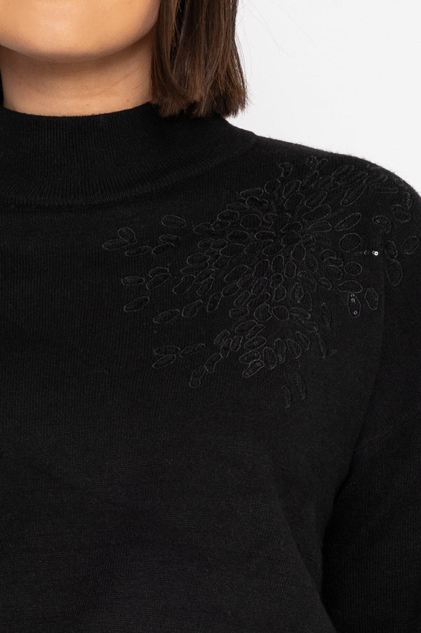Carraig Donn Shoulder Detail Knit in Black
