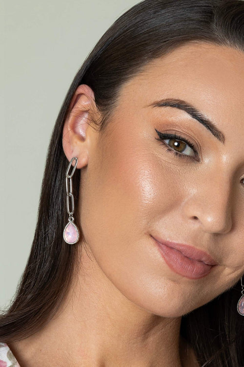 Silver And Pink Drop Earrings
