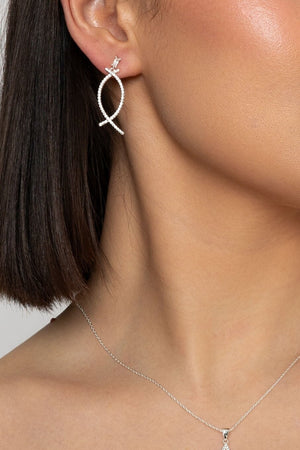 Silver Crescent Drop Earrings