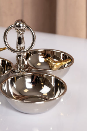 Carraig Donn Silver & Gold Love Birds Triple Dish