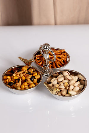 Carraig Donn Silver & Gold Love Birds Triple Dish