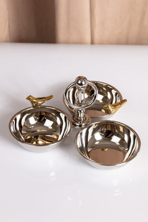 Carraig Donn Silver & Gold Love Birds Triple Dish