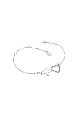 Carraig Donn Silver Heart And Cross Bracelet