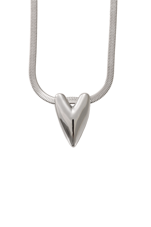 Silver Heart Necklace with Flat Snake Chain