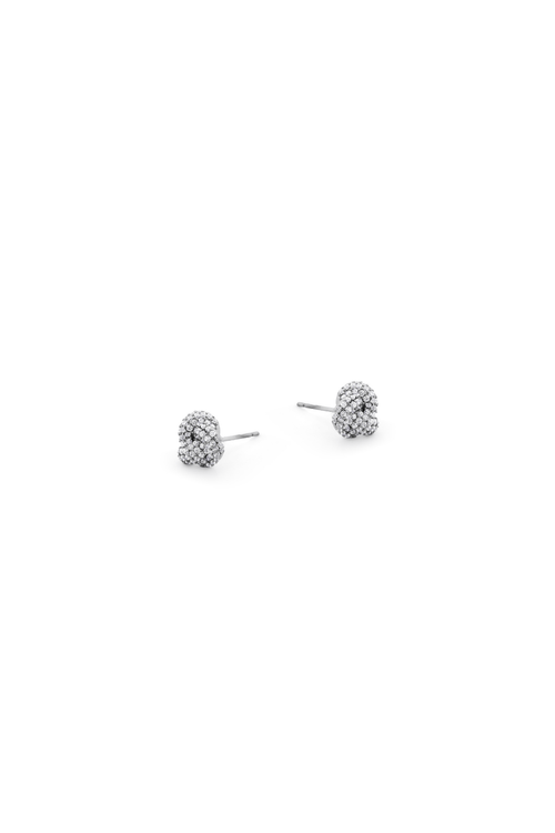 Silver Pave Knot Earrings