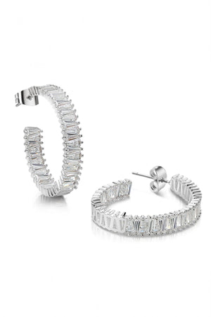 Carraig Donn Silver Plated Baguette CZ Hoop Earrings
