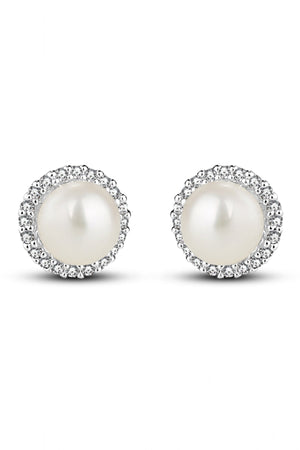 Carraig Donn Silver Plated Pearl Earrings with Clear Stones