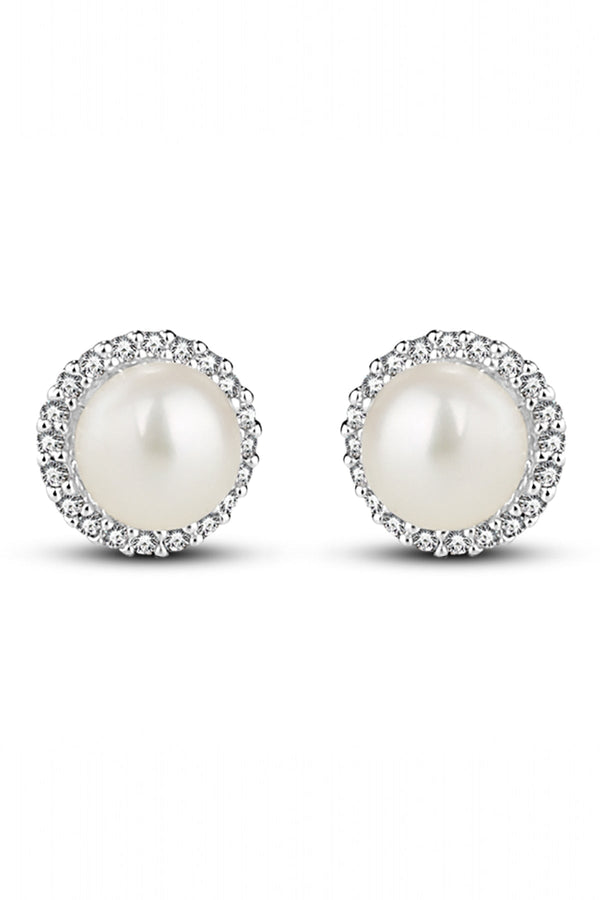Carraig Donn Silver Plated Pearl Earrings with Clear Stones
