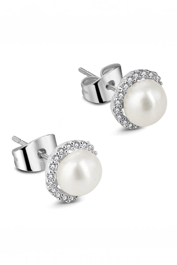 Carraig Donn Silver Plated Pearl Earrings with Clear Stones
