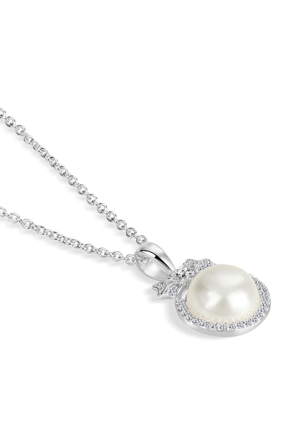 Carraig Donn Silver Plated Pearl Pendant with Clear Stones