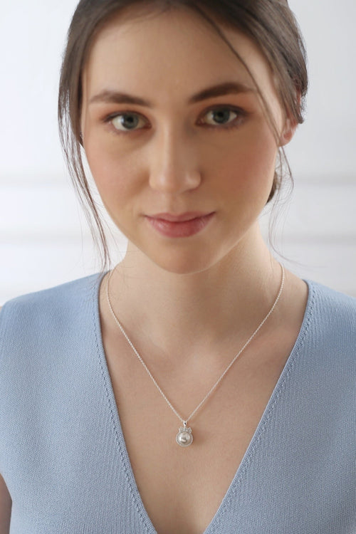 Silver Plated Pearl Pendant with Clear Stones